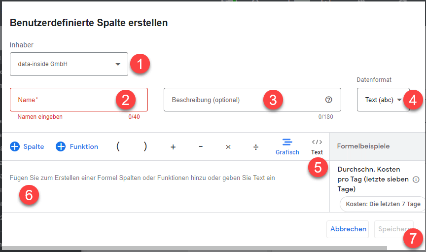 Benutzerdefinierte Spalten in Google Ads erstellen