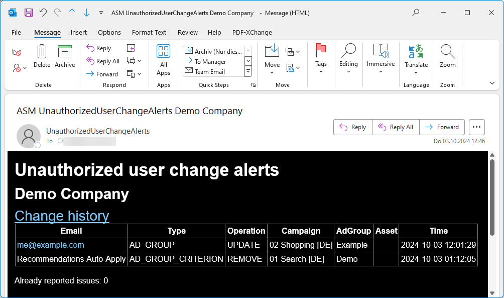 Google Ads Script <nw>Unauthorized User Change Alerts</nw> Alarm Email